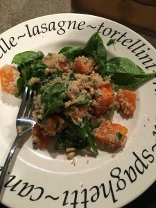 Quinoa, squash and pine nut warm salad.  Actually pretty darn tasty and easy to make.
